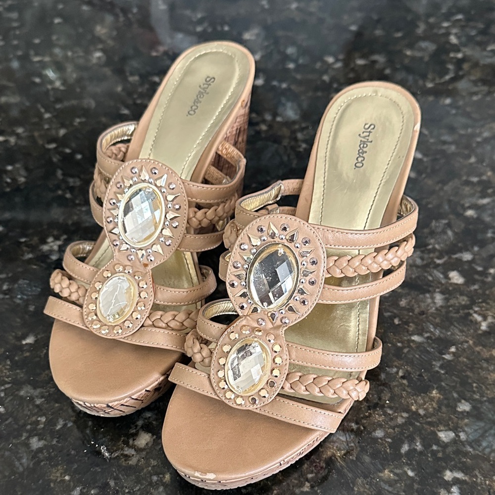 Style & Co. Beige Embellished Women's Sandals